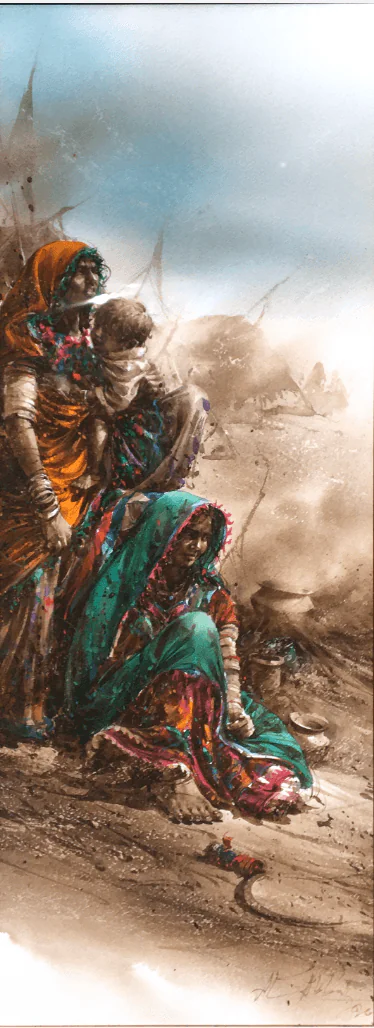 Ali Abbas | Title: Gatherings | Medium: Watercolor on Paper | Size: 11 x 30 inches